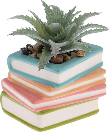 Book Lover Faux Succulent Planter – Ceramic Mini Decor
