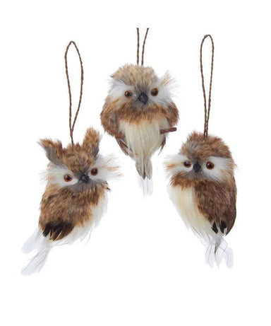 Brown Hanging Owl Ornaments - Nature-Inspired Holiday Décor, 3 Assorted