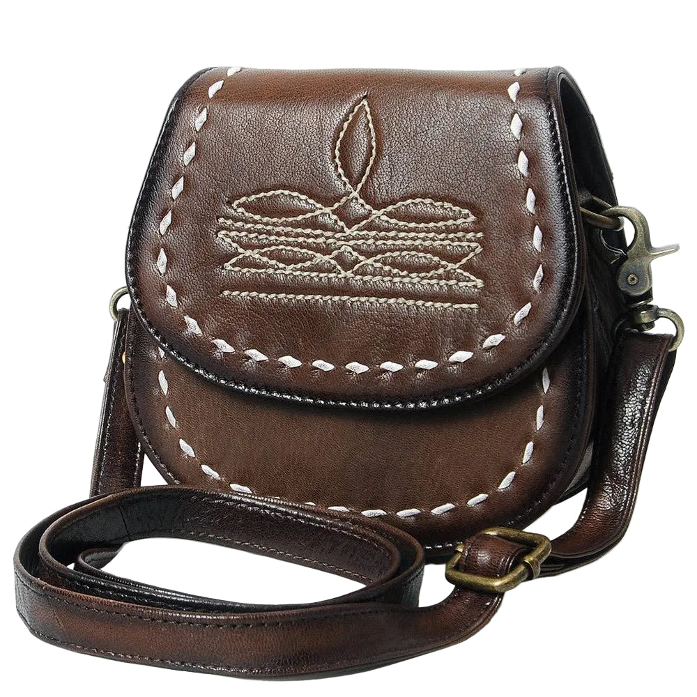 Brown Western Genuine Leather Saddle Crossbody Bag