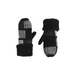 A pair of knit winter mittens with black and gray plaid patterns, featuring black faux-fur trim on the cuffs and a solid black thumb section, displayed on a light gray background.