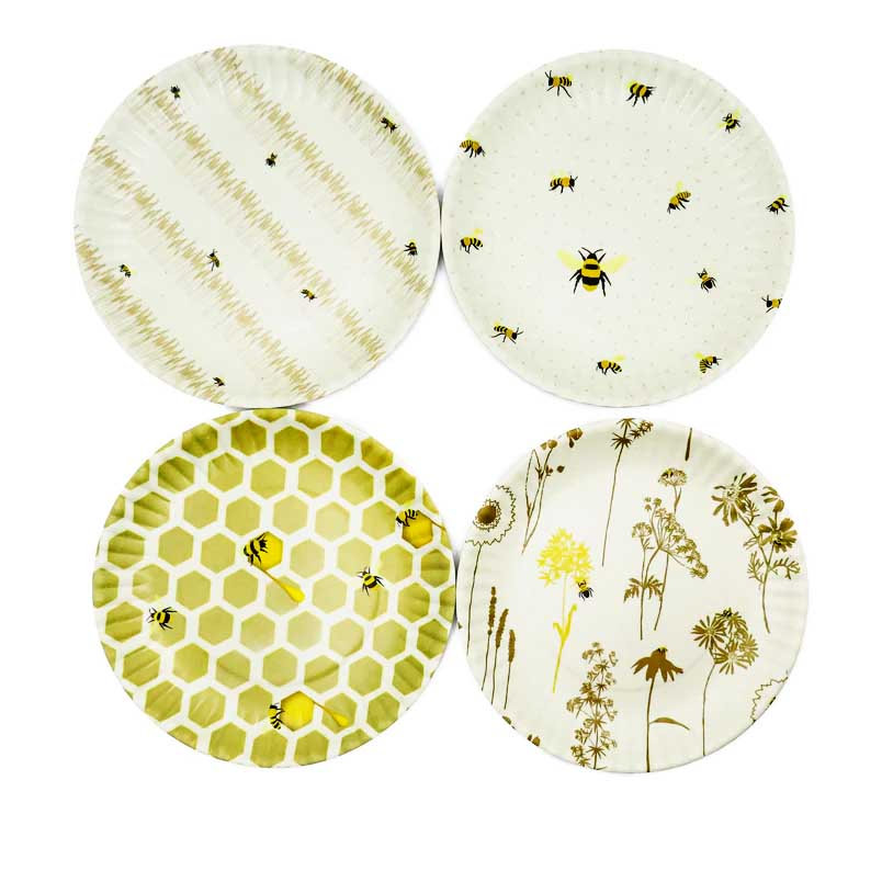 4 melamine plates with 4 different  bee designs