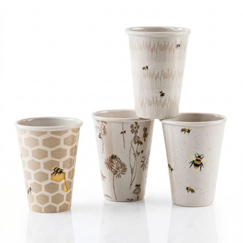 Busy Bee Melamine Tumblers – Set of 4 Charming Bee Designs