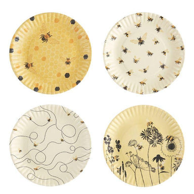 Busy Bee Yellow Melamine Plates – Set of 4, 9" Whimsical Bee Design