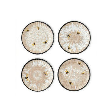 Busy Bees Melamine Coasters – Set of 4, 4.5" Whimsical Bee Designs