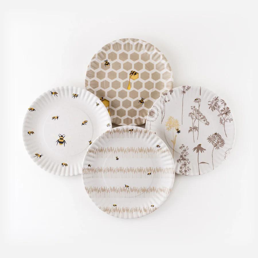 Busy Bees Melamine Plates – Set of 4, 9" Whimsical Bee Designs