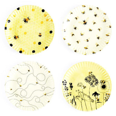 Buzzing Delight: Set of 4 Busy Bees Melamine Plates - 9"