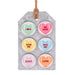 Decorative tag with heart-shaped conversation cards on a white background