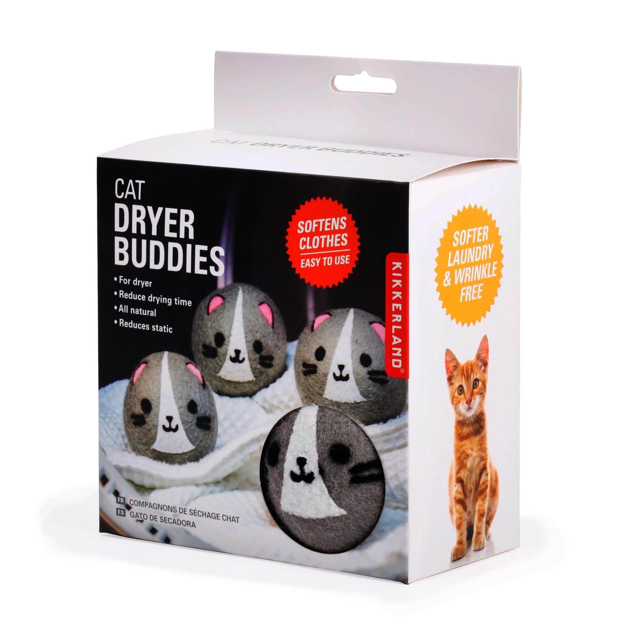 Cat Dryer Buddies: 4 Purr-fect Wool Laundry Balls for Eco-Friendly, Soft, and Wrinkle-Free Clothes!