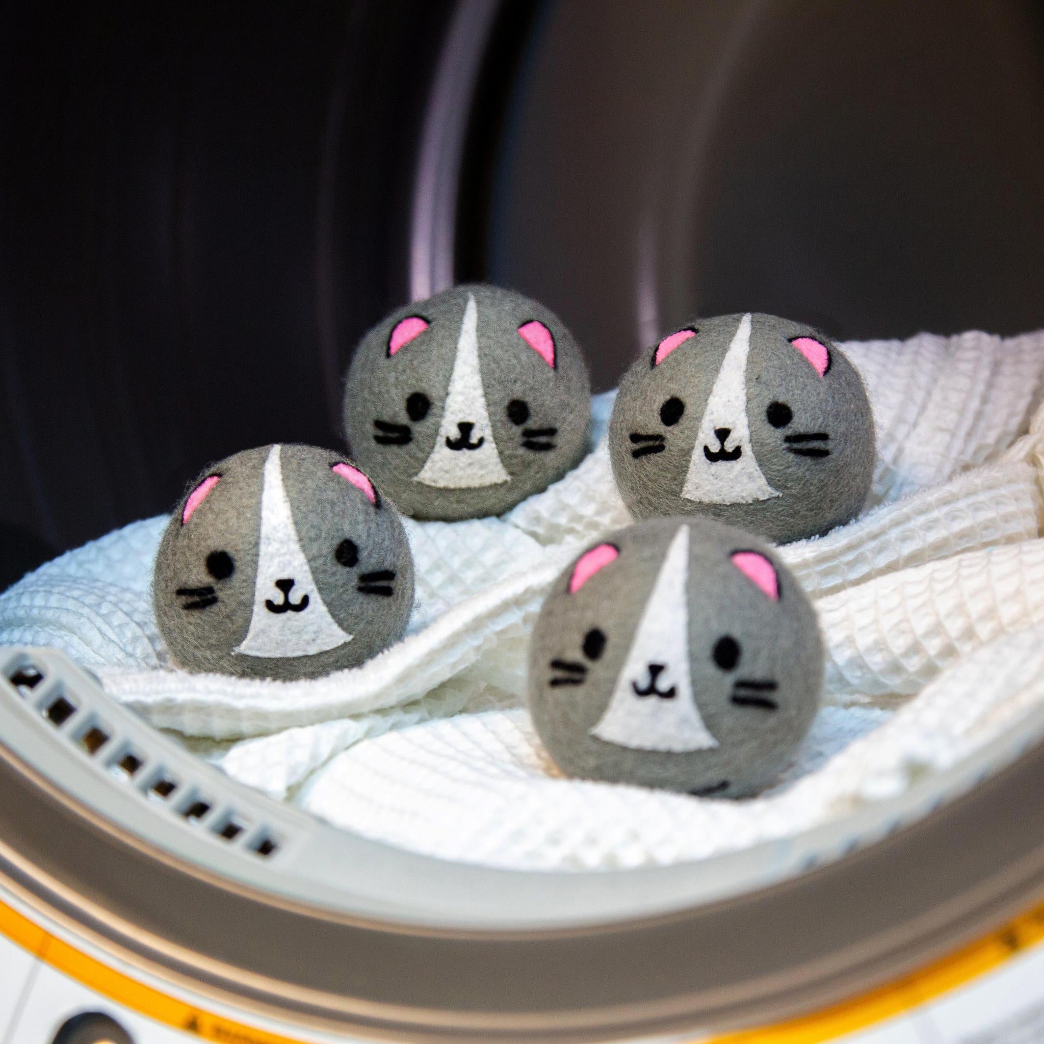 Cat Dryer Buddies 4 Wool Laundry Balls for Eco-Friendly, Soft, and Wrinkle-Free Clothes