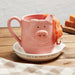Pink pig-shaped mug with bacon on a wooden table