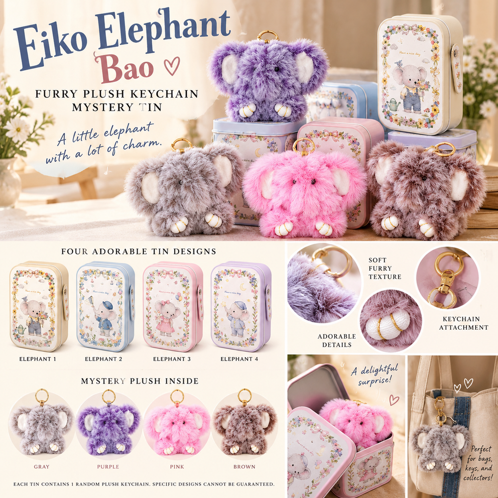 Eiko Elephant Bao Furry Kawaii Plush Keychain Mystery Tin (1pc)