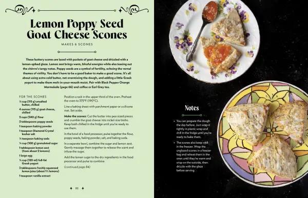 Recipe card for Lemon Poppy Seed Goat Cheese Scones with images of scones on plates.