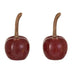 Two cherry-shaped salt and pepper shakers on a white background