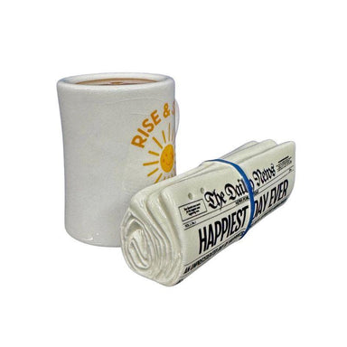 Coffee & Morning News Salt & Pepper Set – Magnetic Ceramic Shakers