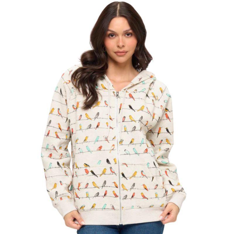 Colorful Chirpy Birds Zip-Up Hoodie – Cozy Bird Print Jacket