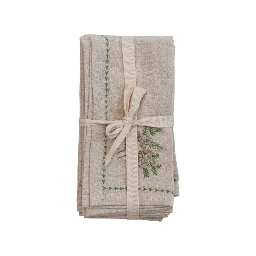 Cotton & Linen Embroidered Botanical Napkins, 18" | Set of 4