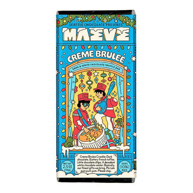 Seattle Chocolate Maevé Creme Brèlèe chocolate truffle box with colorful design on a white background