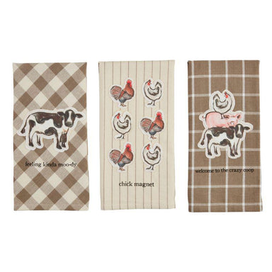 Crazy Coop Farm Animal Towel – 3 Styles, 100% Cotton, 26" x 12"