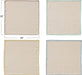 Four beige square cloths with colorful edges, each measuring 18x18 inches, on a white background.