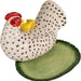Ceramic chicken-shaped platter with a small yellow chick on a white background