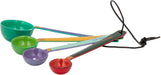 Set of colorful measuring spoons on a white background