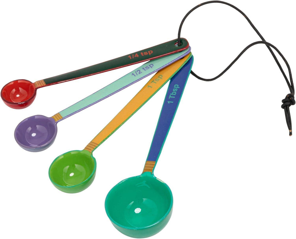 Creative Co-Op Multicolor Measuring Spoons with Leather Tie – Set of 4
