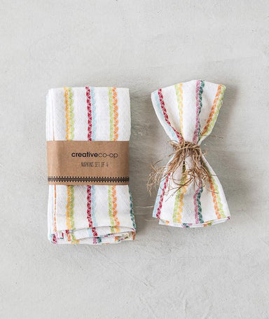 Set of striped napkins with a 'creative co-op' label on a gray background