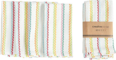 Set of colorful striped towels with a 'creative co-op' label.