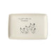 Rectangular ceramic plate with chicken illustrations and text on a white background