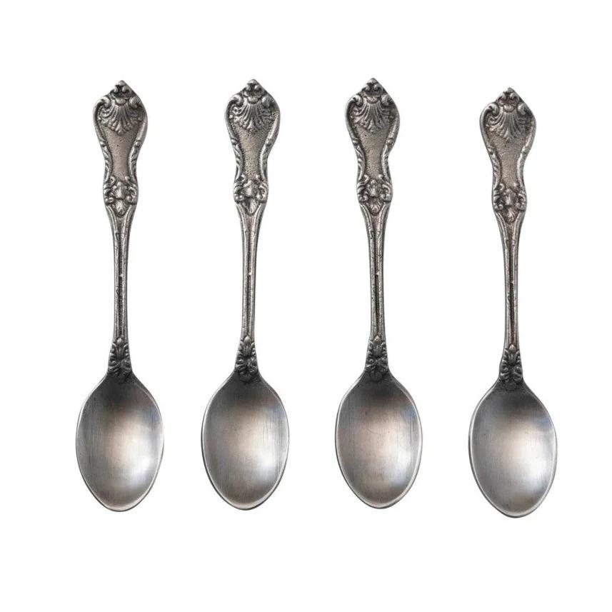 Creative Co-Op Vintage Embossed Brass Spoon – Antique Silver, Sold Individually