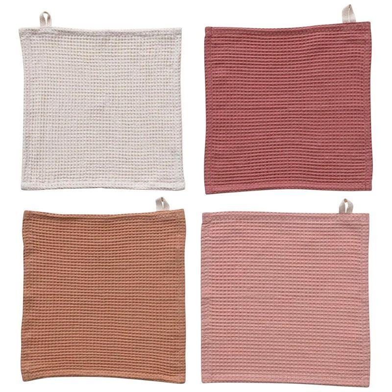 Creative Co-op Waffle Weave Dish Cloths – Set of 4, Multicolor