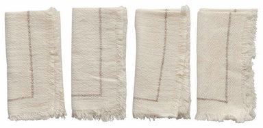 Creative Co-op White Woven Cotton Napkins with Fringe | Set of 4