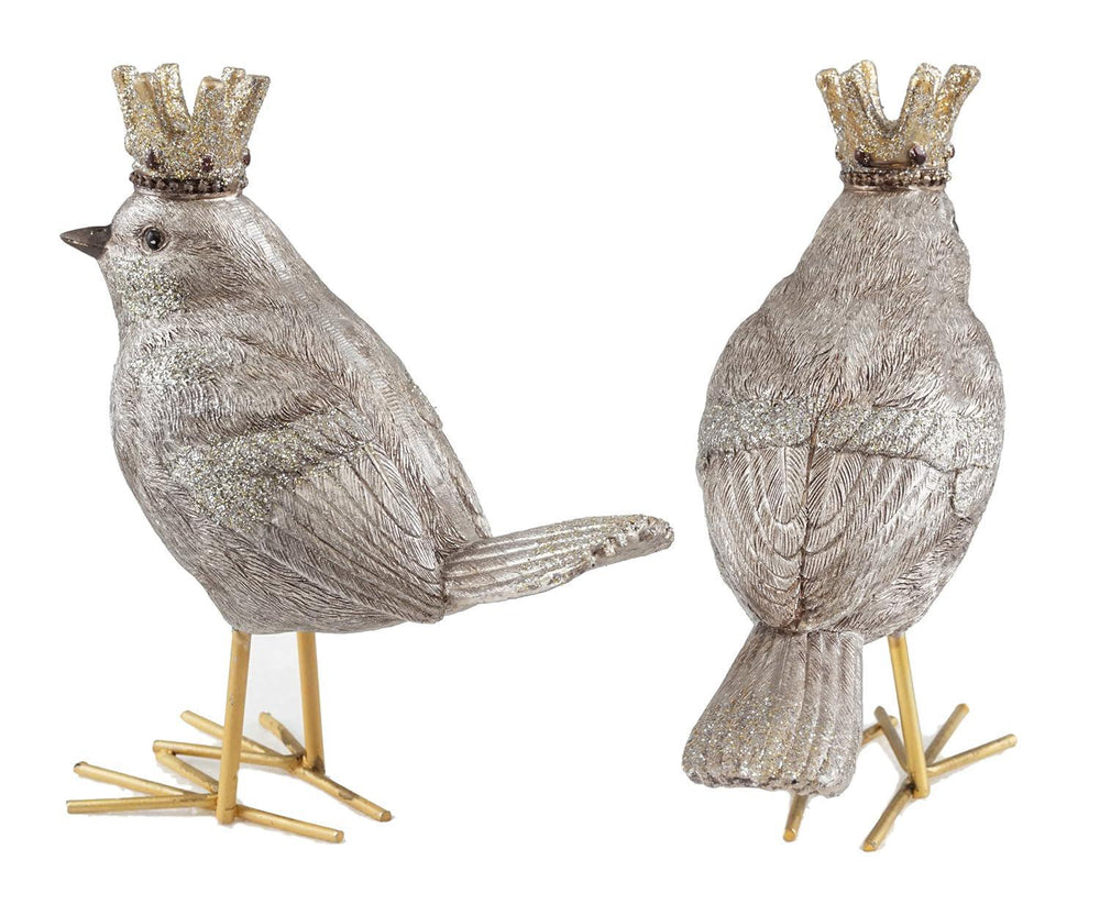 Crowned Royal Bird Figurine – Glittered Resin Accent