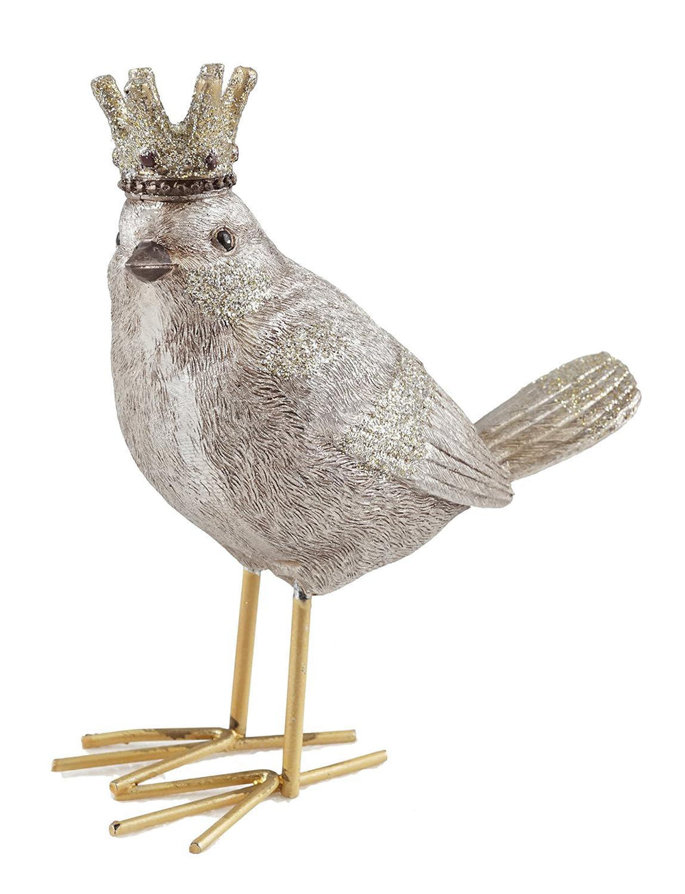 Crowned Royal Bird Figurine – Glittered Resin Accent