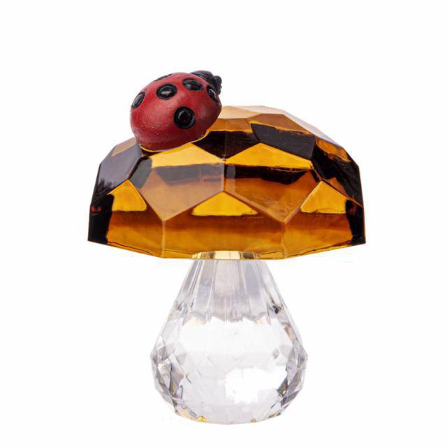 Crystal Expressions LADYBUG on Magical Garden Mushroom: Whimsical Acrylic Decoration