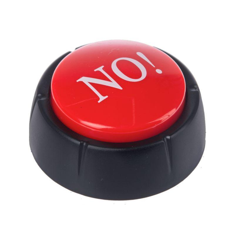 Red button with 'NO!' text on a white background