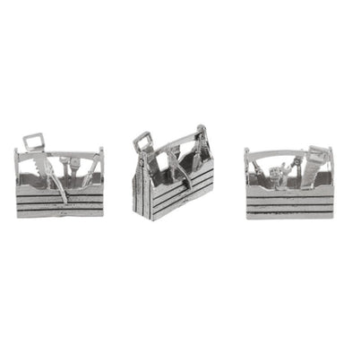 Silver tool box cufflinks on a white background