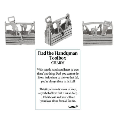 Advertisement for 'Dad the Handyman Toolbox Charm' with text and images of a toolbox.