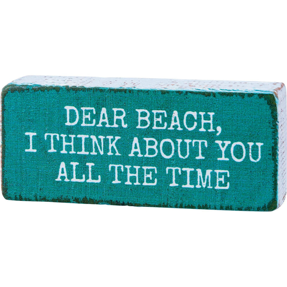 Dear Beach I Think About You Block Sign – Coastal Wooden Decor