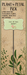 Decorative plant stake with a green label on a brown background with floral illustrations