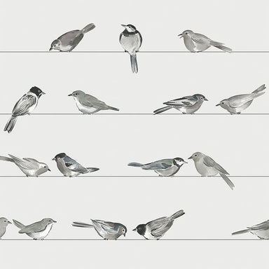 Pattern of black and white birds on a light gray background