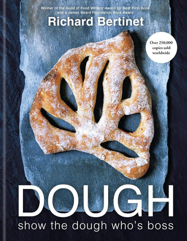 Book cover of 'Dough' by Richard Bertinet with a loaf of bread on a stone surface.