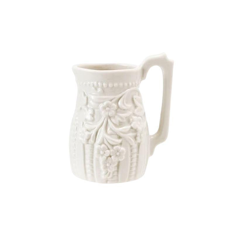 Embossed Stoneware Vintage Creamer – 2oz White Charm