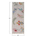 Floral embroidered runner with dimensions on a white background