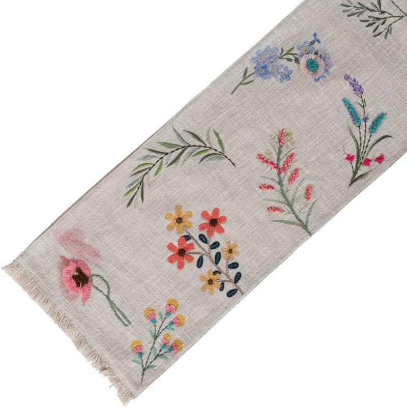 Floral embroidered runner on a plain background