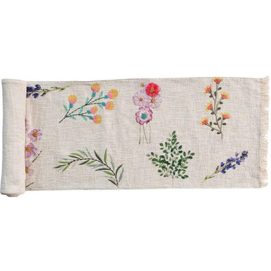 Embroidered Floral Table Runner – Cotton Slub Fringe 72"