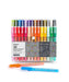 Set of 28 colorful acrylic markers with packaging on a white background