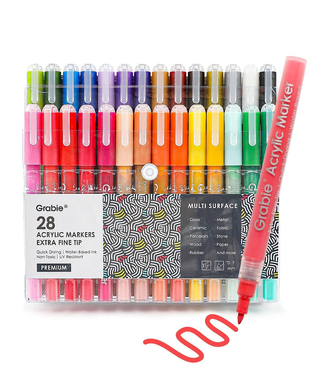 Extra Fine Acrylic Paint Marker Set – 28 Colors + Free Drawing Pad