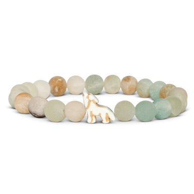 Bracelet with multicolored beads and a gold fox charm on a white background