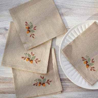 Fall Napkin Set – Embroidered Cotton-Linen, Set of 4 (15"x15")